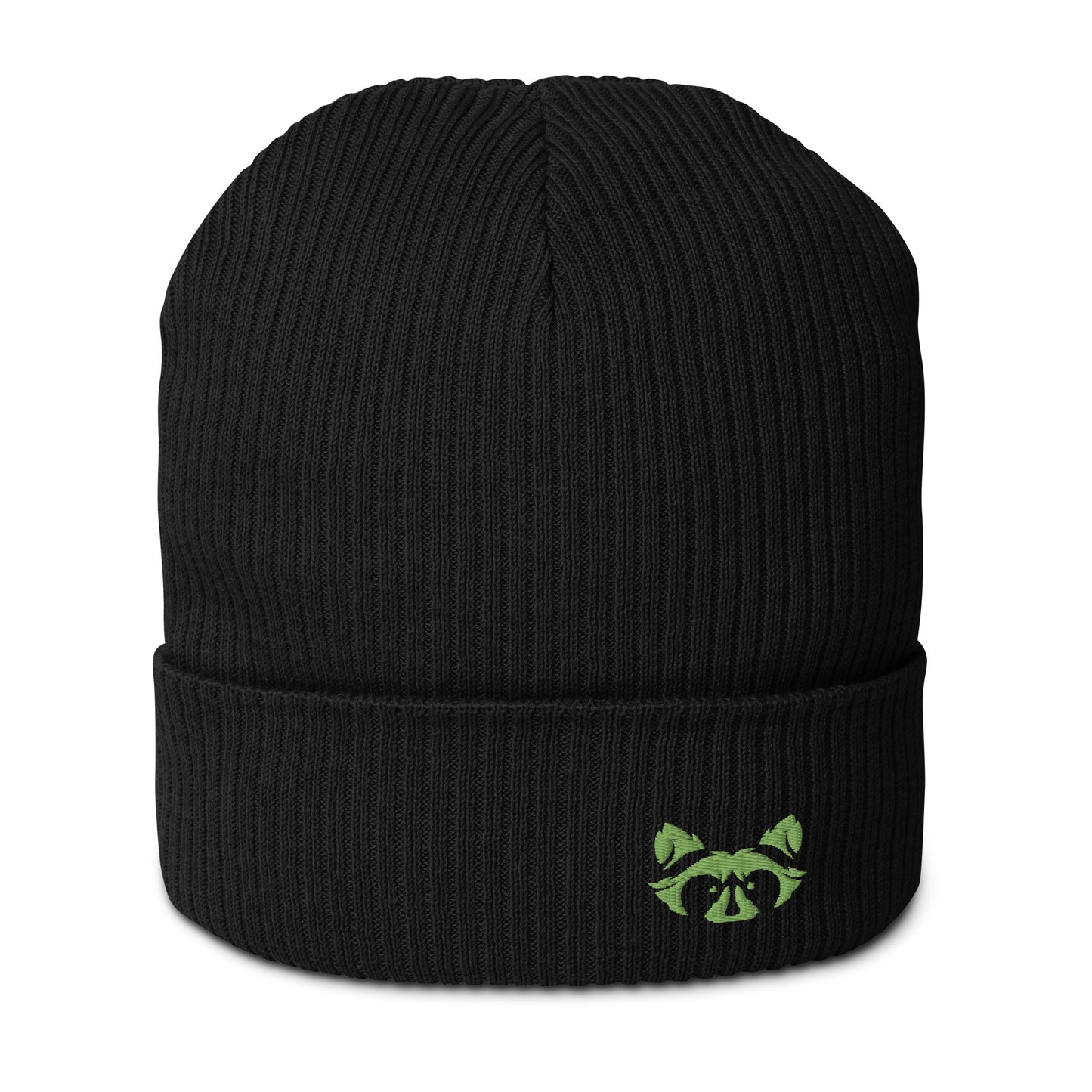 Green Logo Organic ribbed Beanie - Raccoon Collection