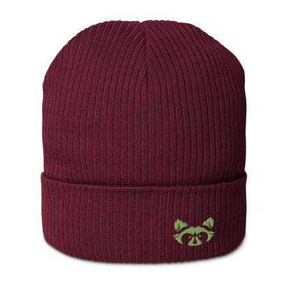 Green Logo Organic ribbed Beanie - Raccoon Collection