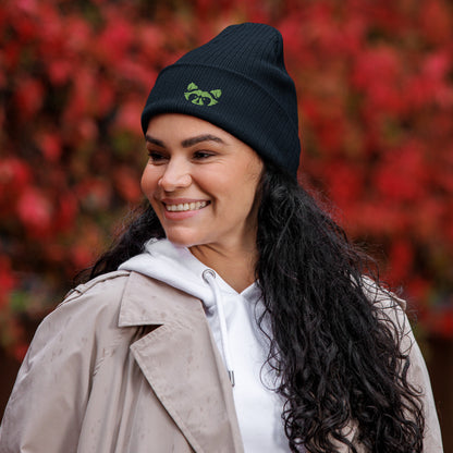 Green Logo Organic ribbed Beanie - Raccoon Collection
