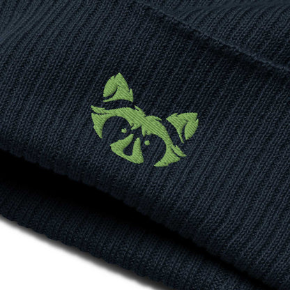 Green Logo Organic ribbed Beanie - Raccoon Collection